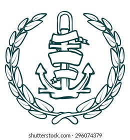 Anchor with Banner and laurel. Vector illustration
