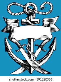 Anchor banner and sword. Isolated. Vector illustration