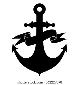 Anchor. Black silhouette drawing. Hand drawn sketch. Vector illustration isolated on white background