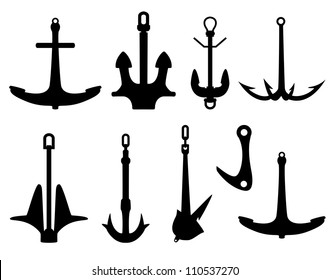 Anchor black silhouettes set