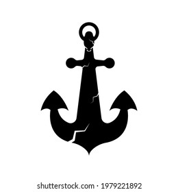 Icono de vector negro de anclaje. Icono vectorial del anclaje negro de moda con grietas. Icono de anclaje del barco negro de moda en estilo plano. Icono de anclaje de tatuaje. Ilustración vectorial.