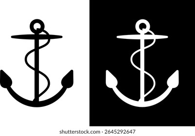 Anchor black and white icon. Isolated vector illustration.