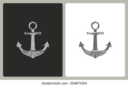 Anchor -  black and white icons. Vector illustration