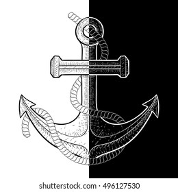 Anchor. Black and white. Vector illustration 
