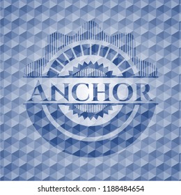 Anchor blue emblem or badge with geometric pattern background.