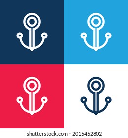 Anclaje azul y rojo cuatro colores conjunto de iconos mínimo