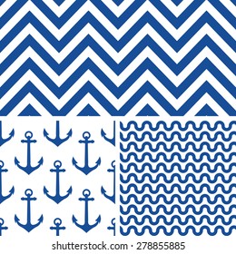 Anchor blue sea vector seamless pattern