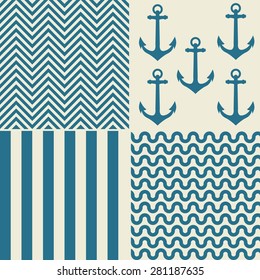 Anchor blue sea vector seamless pattern