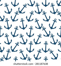 Anchor blue sea vector seamless pattern
