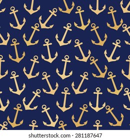 Anchor blue sea vector seamless pattern