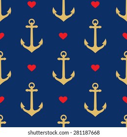 Anchor blue sea vector seamless pattern