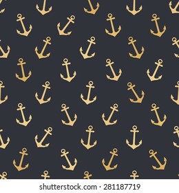 Anchor blue sea vector seamless pattern