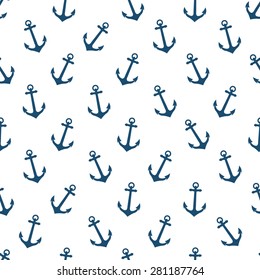 Anchor blue sea vector seamless pattern