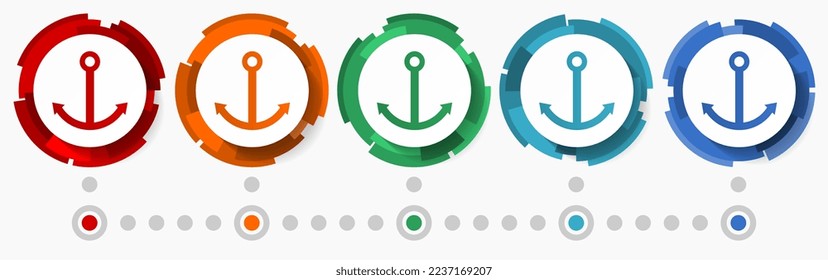 Anchor, boat, ship concept vector icon set, modern design abstract web buttons in 5 color options, infographic template