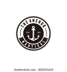 Anchor boat ship nautical minimalist circle logo design icon vector	