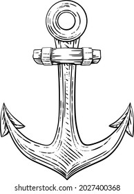 An anchor from a boat or ship tattoo or retro style woodcut etching drawing in a vintage style