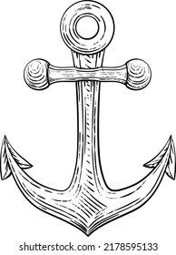 An anchor from a boat or ship tattoo or retro style woodcut etching drawing in a vintage style