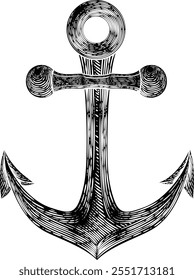 An anchor from a boat or ship tattoo or retro style woodcut etching drawing in a vintage style