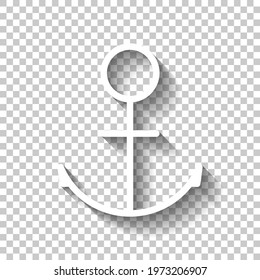 Anchor of the boat, simple icon. White linear icon with editable stroke and shadow on transparent background