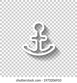 Anchor of the boat, simple icon. White linear icon with editable stroke and shadow on transparent background