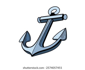 Anchor with bold lines and detailed design. Colorful maritime anchor. Hand drawn sketch style. Perfect for nautical logos,branding, or adventure visuals. Vector illustration