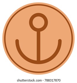 Anchor bronze coin icon. Vector style is a copper flat coin symbol.