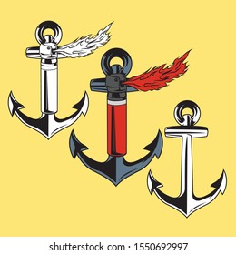 an anchor and can shooting fire for sailor design