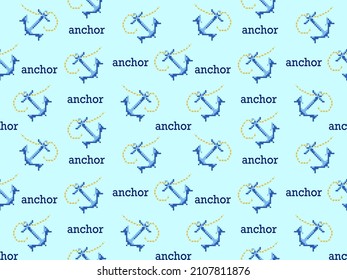 Anchor cartoon character seamless pattern on blue background.Pixel style