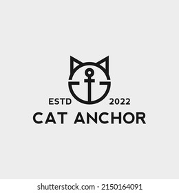 anchor with cat logo design vector illustration on white background