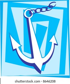  anchor with chain in blue	