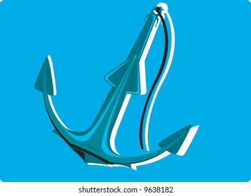 An anchor with chain in blue	