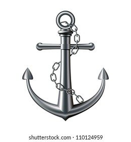 Anchor with chain on white background. Vector illustration