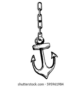 Anchor with chain on white background. Vector illustration
