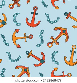 Anchor Chain Steel Seamless Pattern Vector illustration for Print, Wallpaper, Decoration.
