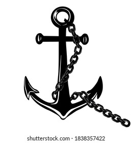 Anchor with chain vector stock illustration. Nautical maritime sea ocean boat illustration symbol. isolated on a white background