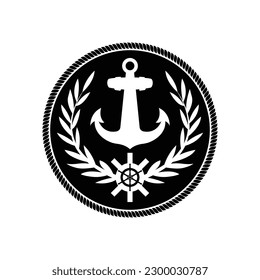 Anchor in circle emblem logo design within the black and white color