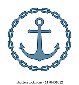Anchor in circle frame from the chain. Anchor graphic sign isolated on white background. Marine symbol. Vector illustration