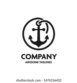 Anchor with circular rope frame logo concept
