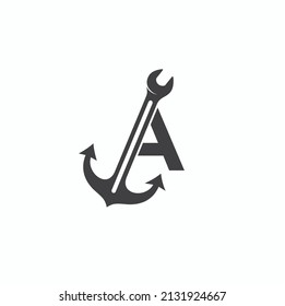 anchor combined with wrench and letter a.