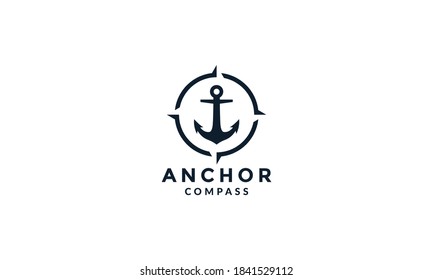 anchor with compass circle modern logo vector icon illustration 