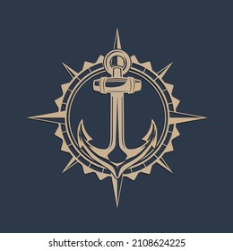 Anchor Compass Illustration Clip Art Design Shape. Sea Adventure Collection Silhouettes Icon Vector.
