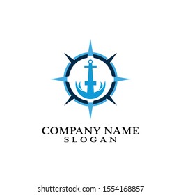 Anchor and compass logo design icon symbol
