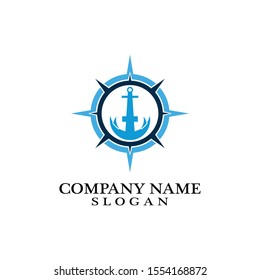 Anchor and compass logo design icon symbol