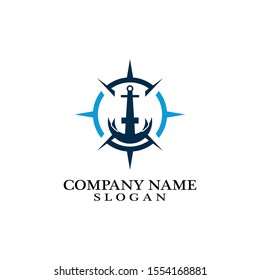 Anchor and compass logo design icon symbol