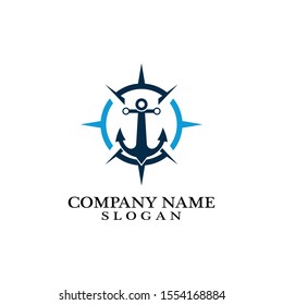 Anchor and compass logo design icon symbol