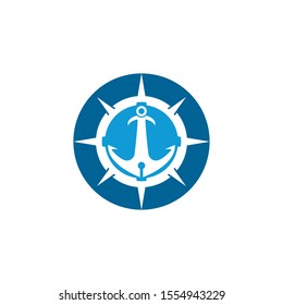 Anchor and compass logo design icon symbol