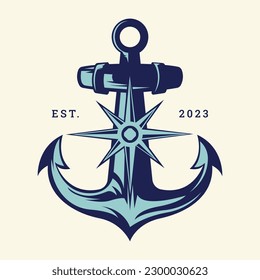 Anchor and compass logo designed vector template