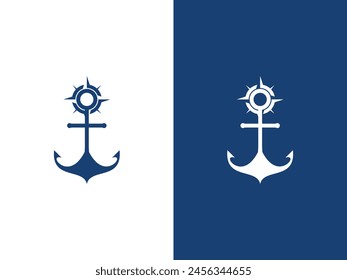 anchor with compass logo symbol vector illustration