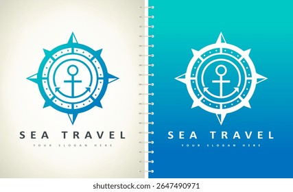 Anchor and compass logo vector. Ship and tourism design. Tourist navigation device