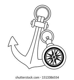 anchor and compass marine navigation retro icon vector illustration design